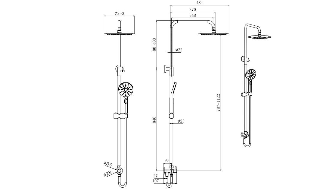 Душевой комплект со смесителем, лейкой и верхним душем хром Aquatek "Вега" AQ1036CR - изображение 10