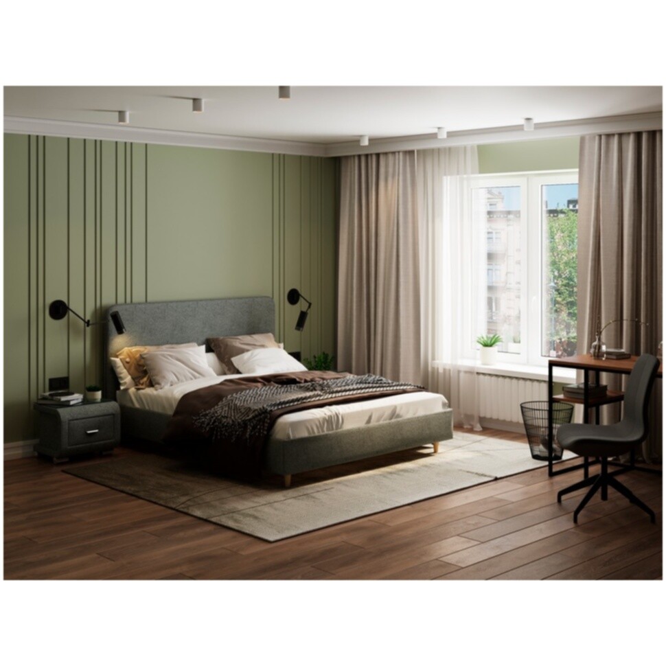 Кровать двуспальная с мягким изголовьем 160х200 см графит Mia