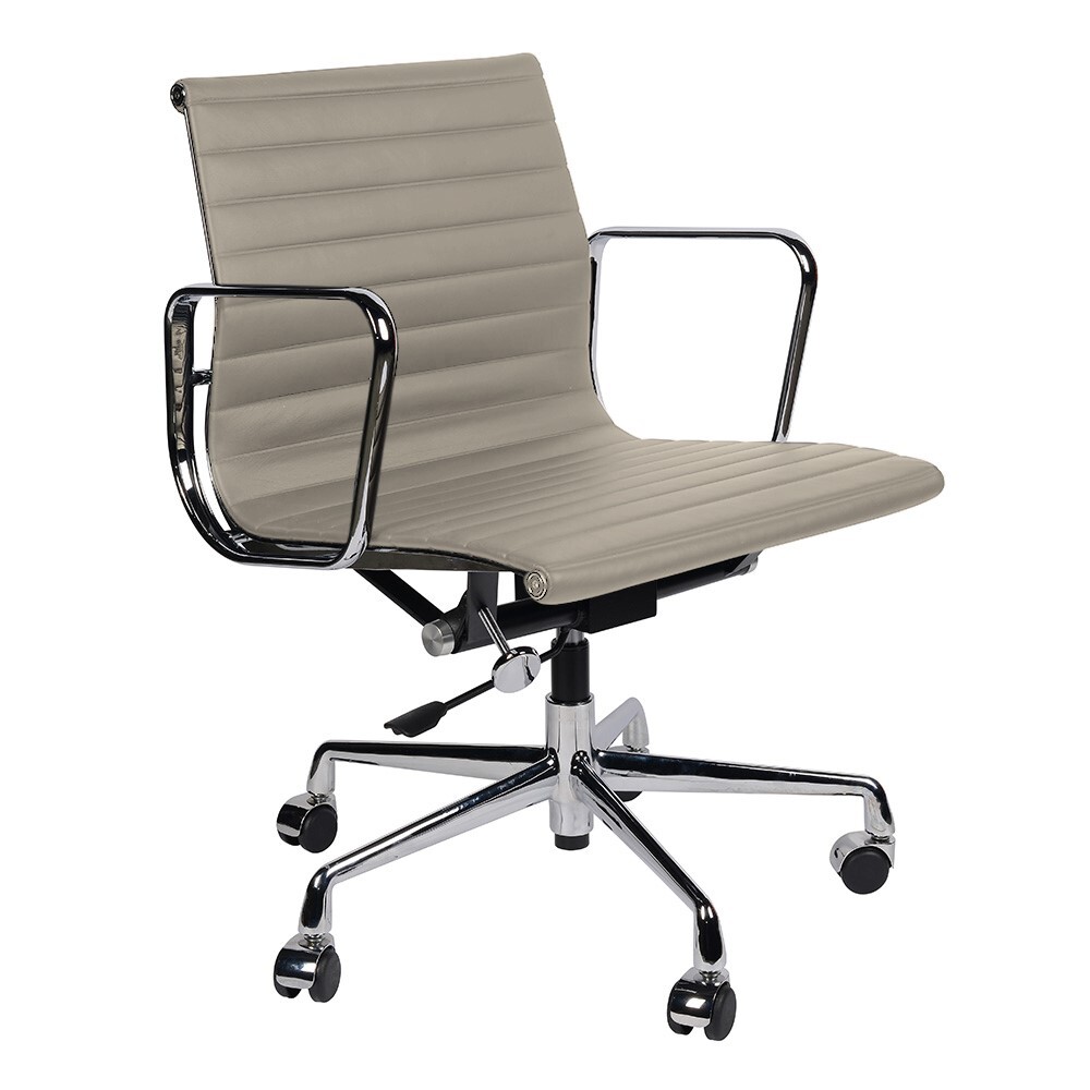 Кресло офисное с алюминиевыми подлокотниками серое Eames Style Ribbed Office Chair EA 117