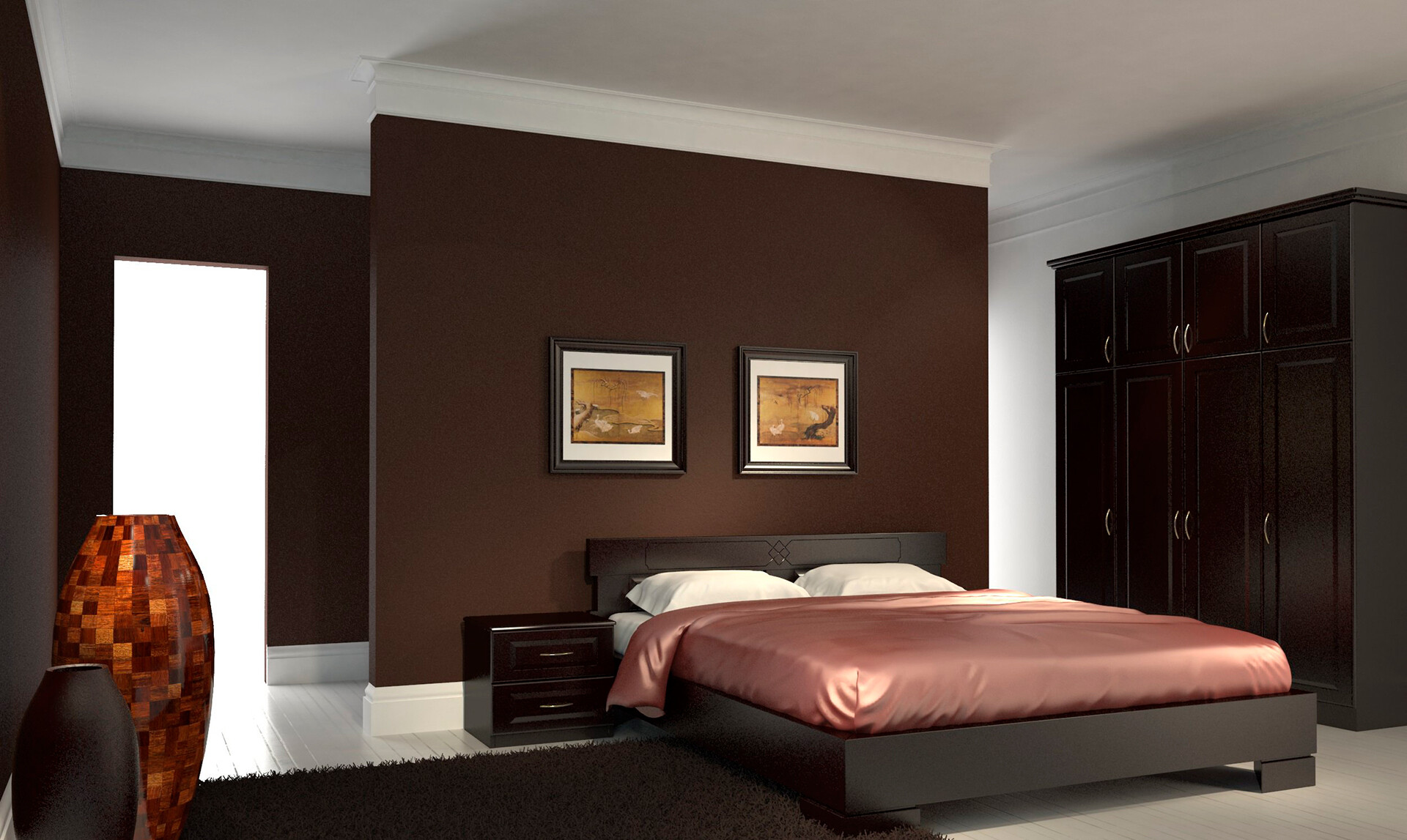 кровать шоколадного цвета в интерьере