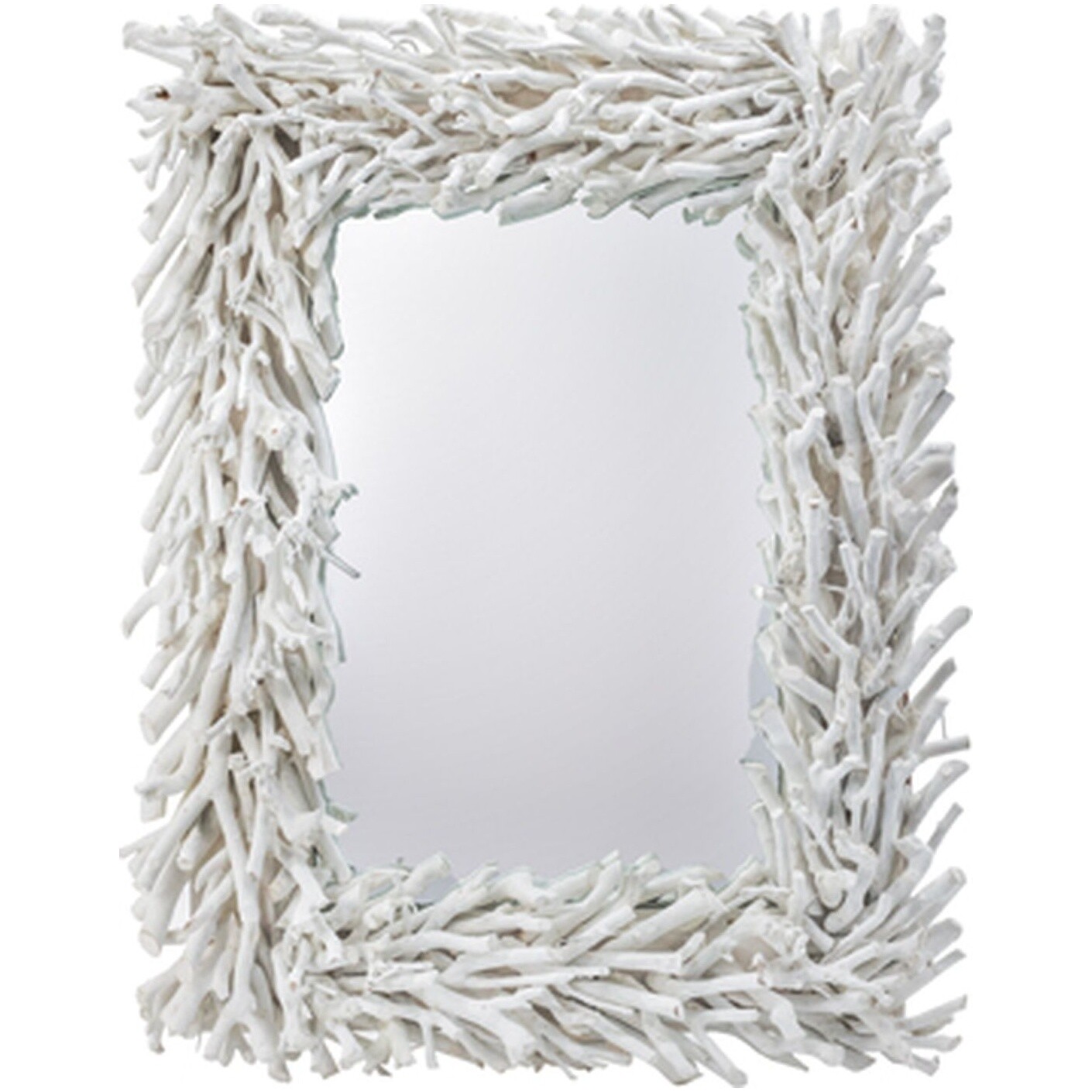 Зеркало настенное прямоугольное с рамой из ротанга 72х56 см белое GLA-48699