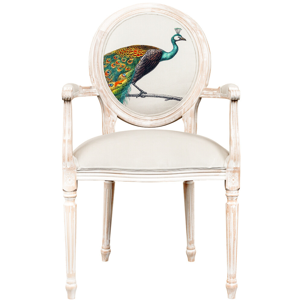 Кресло с деревянными подлокотниками кремово-зеленое «Королевская птица» 22020217