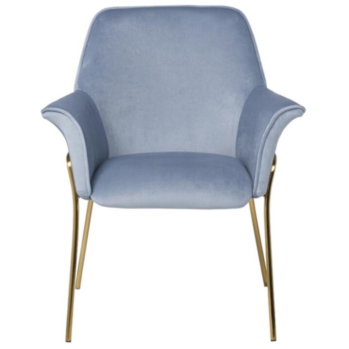 Кресло мягкое c золотыми металлическими ножками серо-голубое Garda Decor