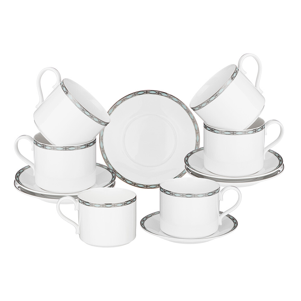 Сервиз чайный 14 предметов фарфоровый белый, серебряный 300 мл Glamour