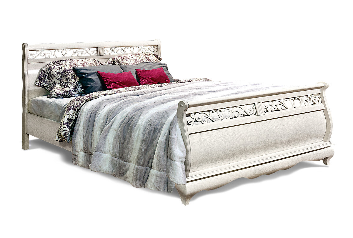 Кровать двуспальная белая эмаль с темной патиной 180х200 см с высоким изножьем &quot;Оскар&quot;