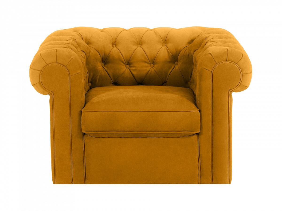Кресло с мягкими подлокотниками желтое с каретной стяжкой Chesterfield