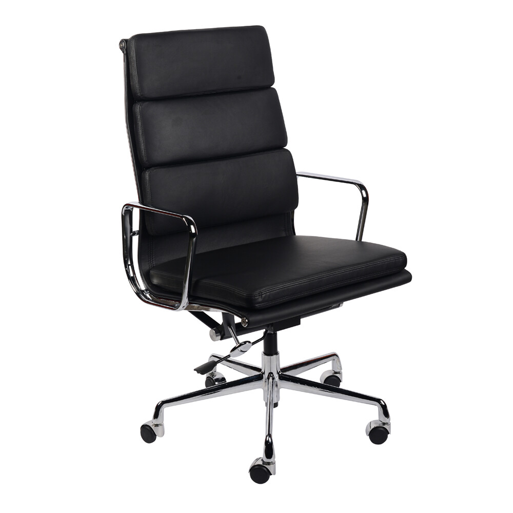 Кресло Eames Style на колесиках черная кожа