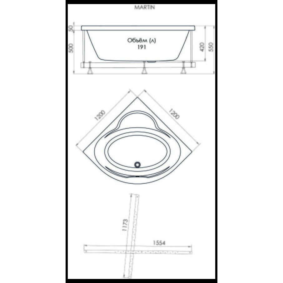 Ванна акриловая белая Triton "Мартин 120" Щ0000046656 - изображение 11