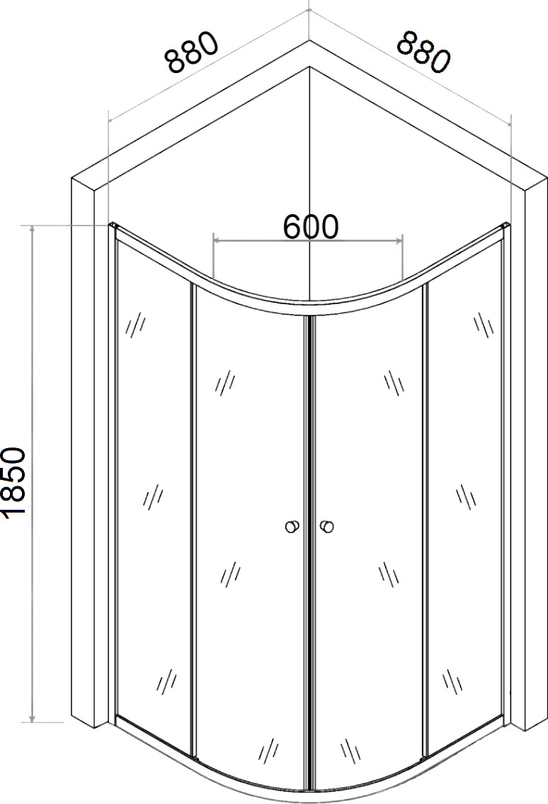 Душевой уголок четверть круга с низким поддоном 90х90 см хром Diwo "Коломна" - изображение 4