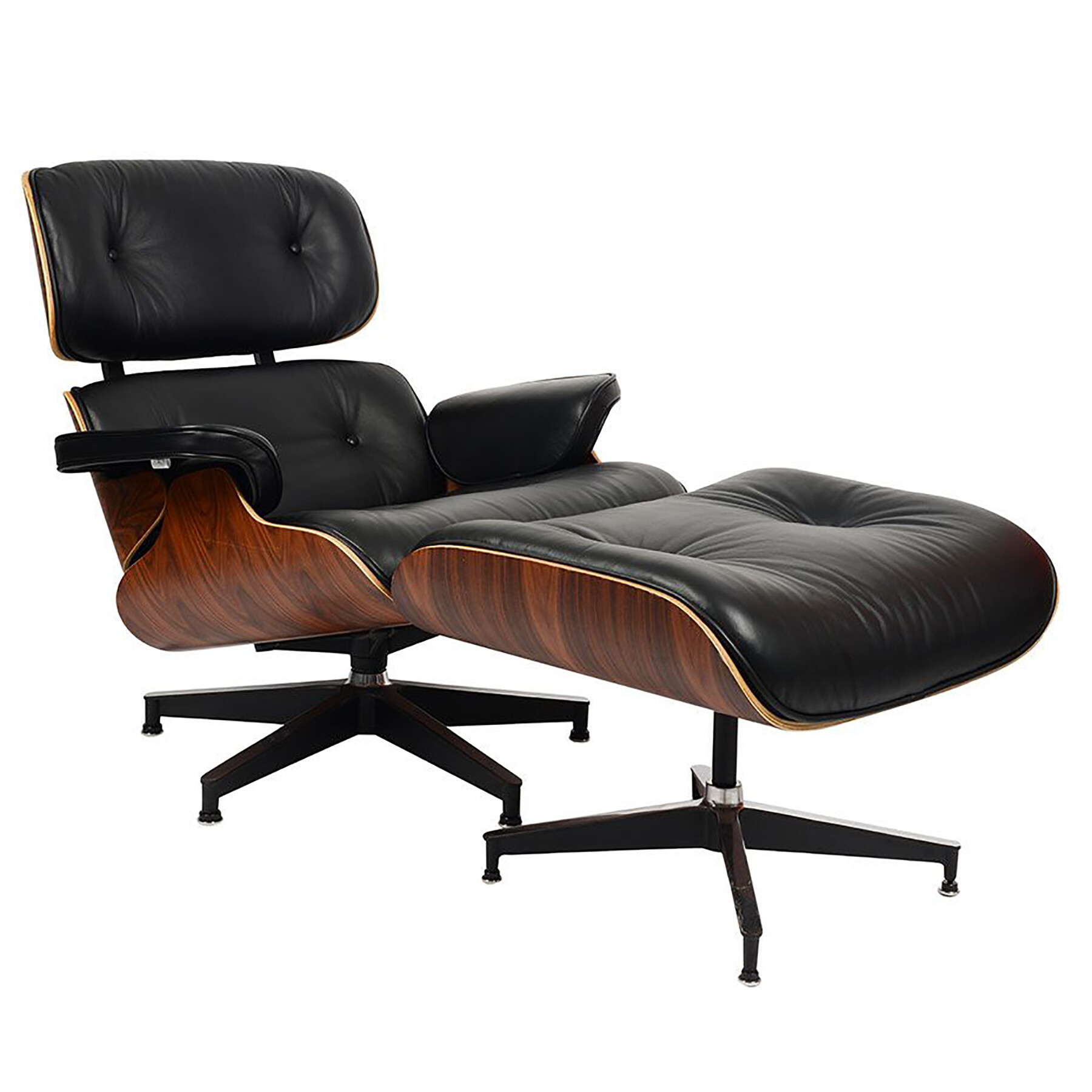 Кресло кожаное с оттоманкой черное Eames Style Lounge Chair