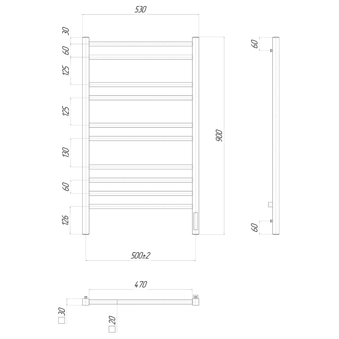Полотенцесушитель электрический 50х90 см с диммером справа хром Lemark Unit LM45910Z П10 - изображение 4