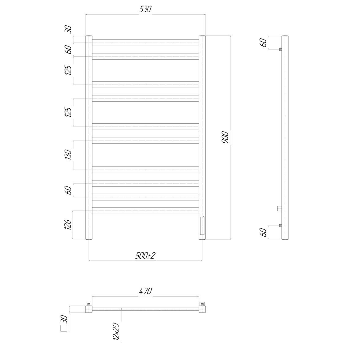 Полотенцесушитель электрический 50х90 см с диммером справа хром Lemark Melange LM49910Z П10 - изображение 4