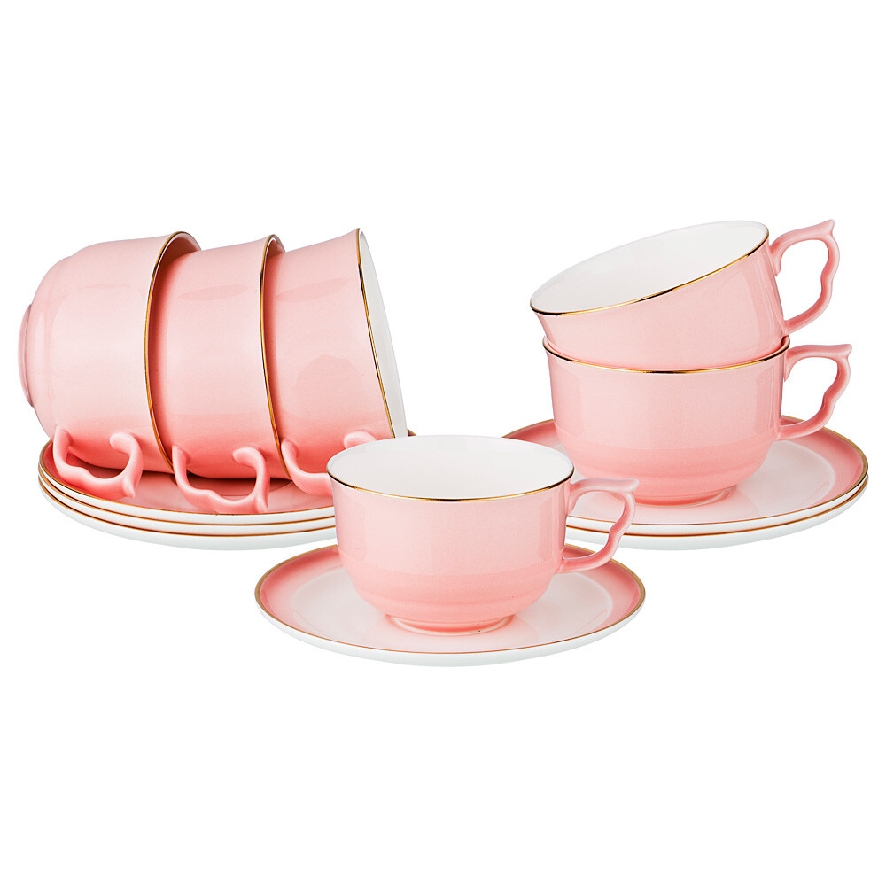 Чашки чайные с блюдцами на 6 персон розовые Lefard