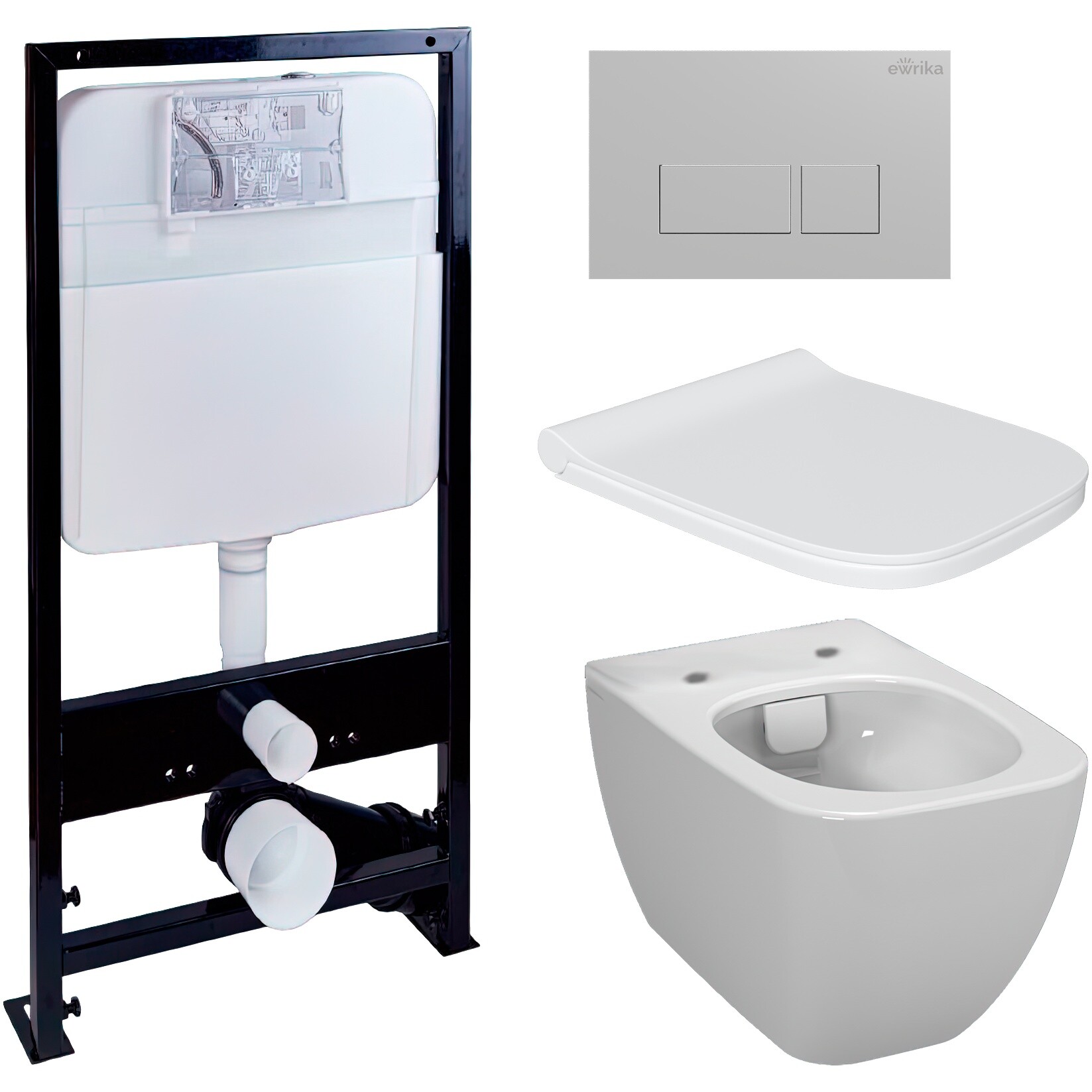Унитаз белый VitrA Shift 7742B003-0075 с инсталляцией Ewrika ProLT 0026-2020 и кнопкой хром 0040