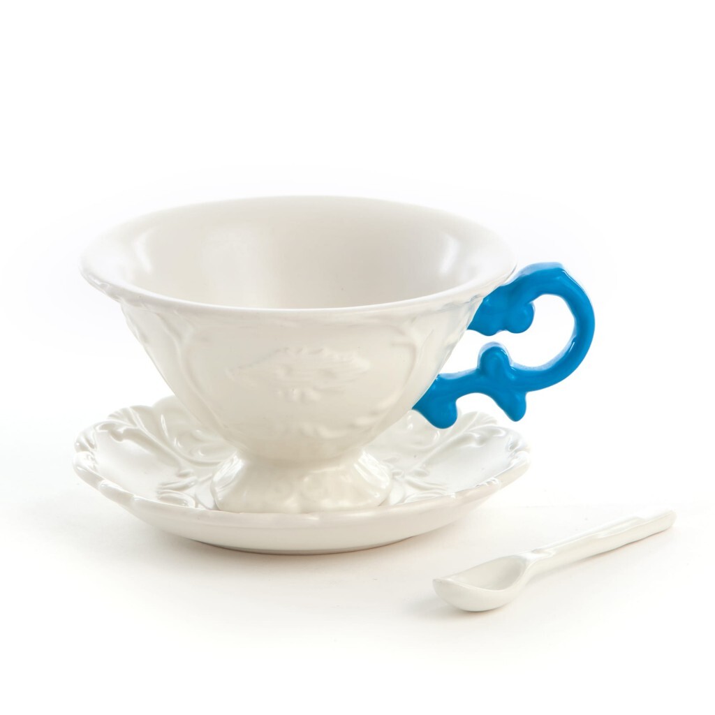 Чайный набор фарфоровый из 3 предметов белый, голубой I-Tea