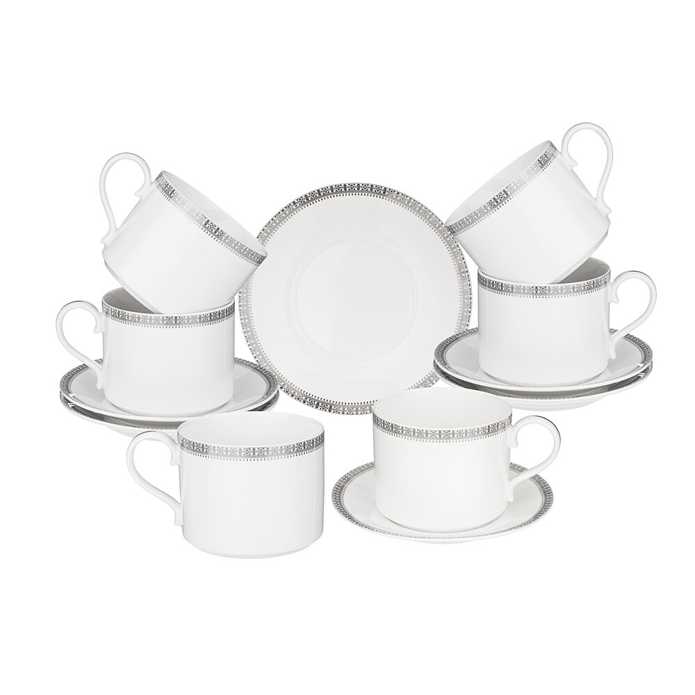 Сервиз чайный 14 предметов фарфоровый белый, серебряный 300 мл Crown