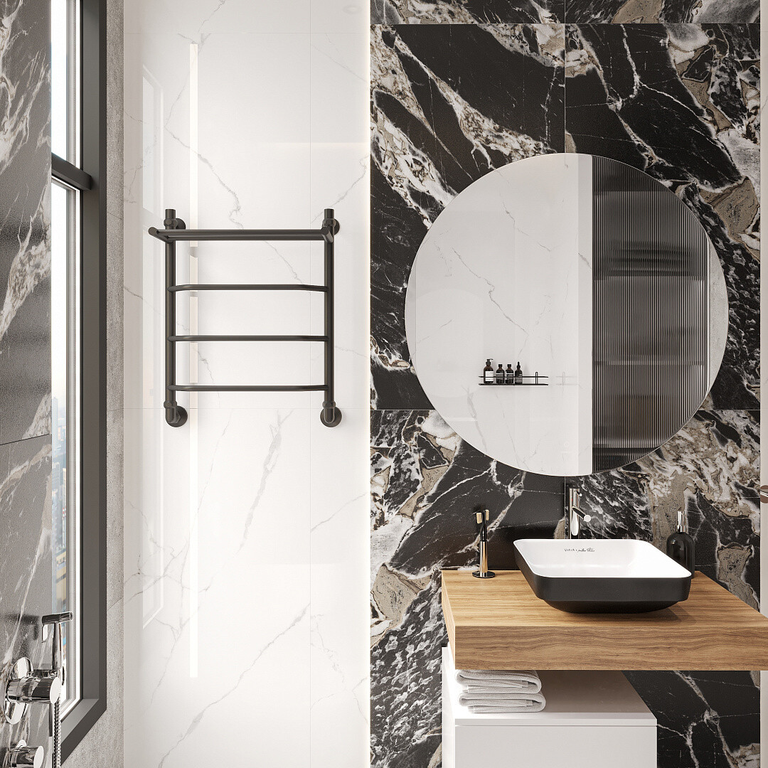 Полотенцесушитель водяной 60х50 см с полкой черный Ewrika "Сафо" FT 4656759178826 - изображение 6