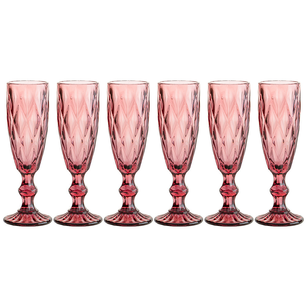 Набор бокалов для шампанского розовый 150 мл, 6 штук &quot;Ромбо&quot;