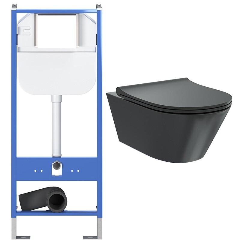 Унитаз подвесной черный Creto Logan L3 1003-002-L3BlMat с инсталляцией Standart 1.0