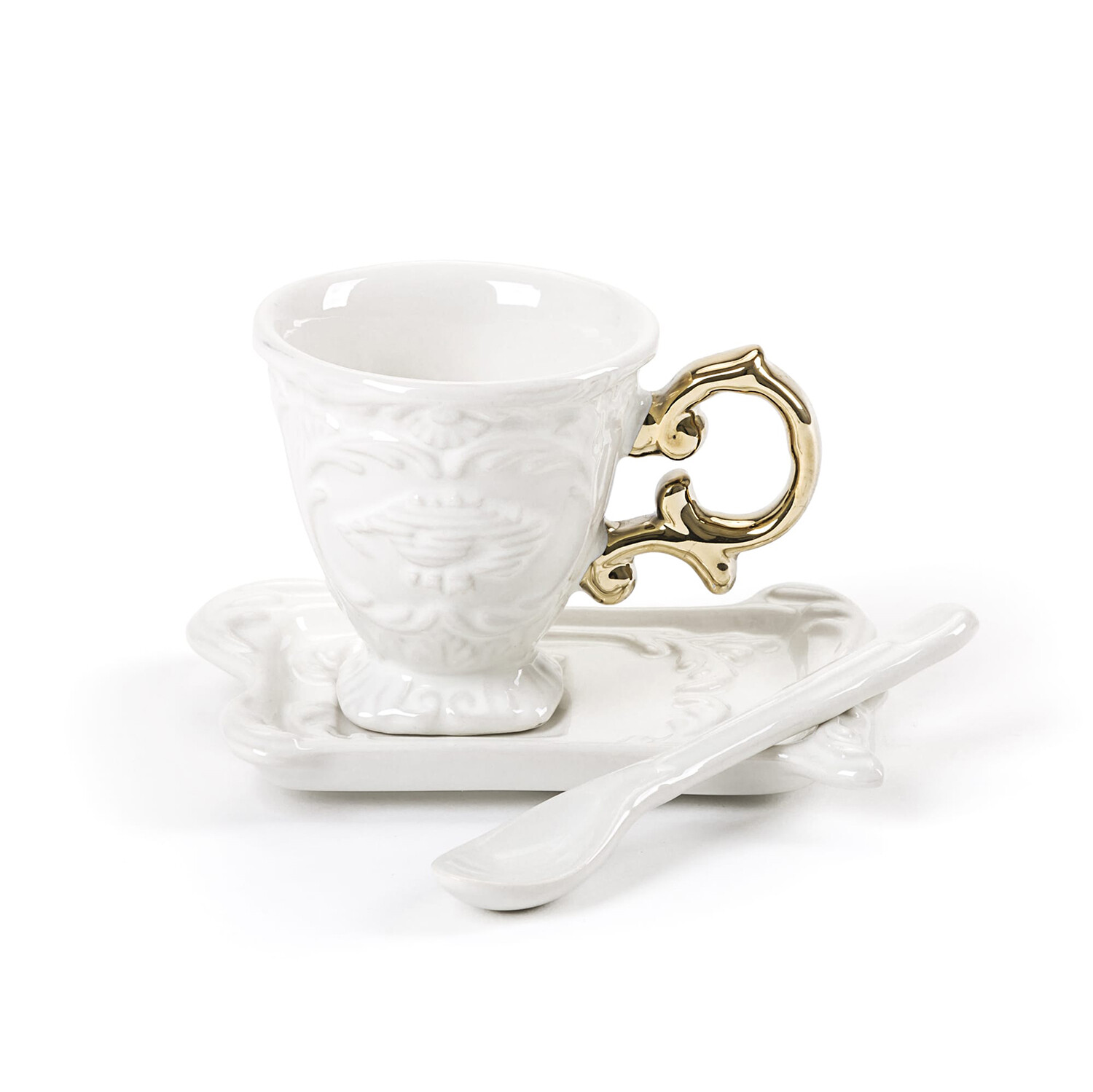 Кофейный набор из 3 предметов фарфоровый белый, золото I-Coffee