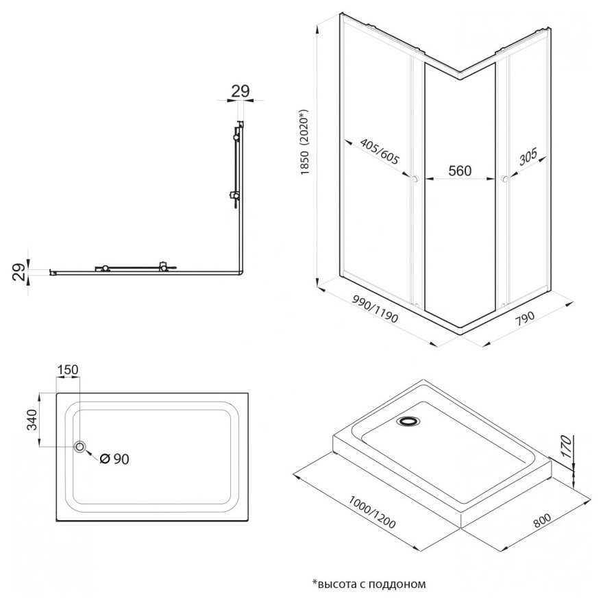Душевой уголок 80х120 см белый, черный, прозрачный Triton "Вента-БВ" Щ0000064632 - изображение 9