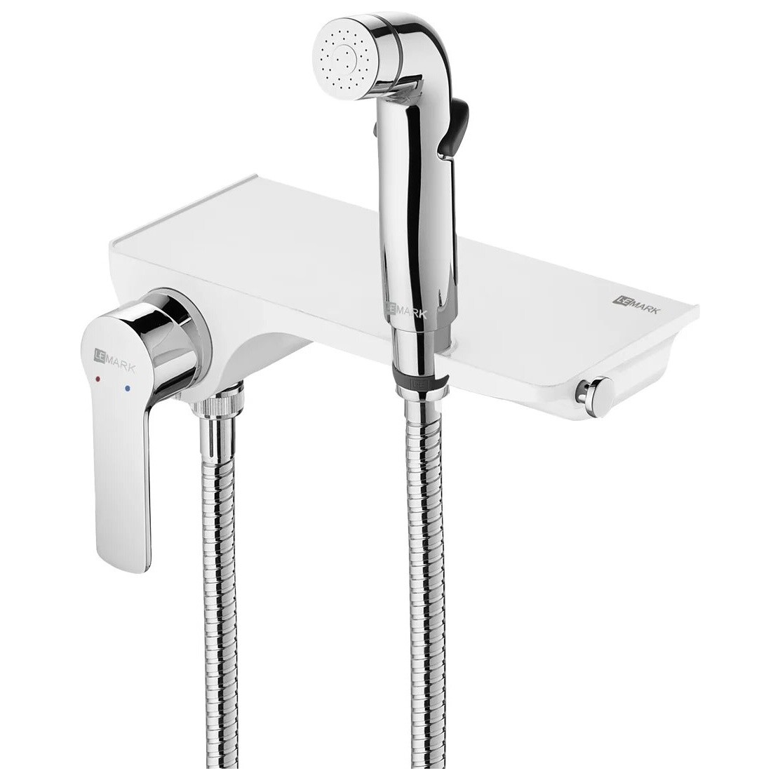 Смеситель настенный с гигиеническим душем хром, белый Lemark Solo LM7168CW
