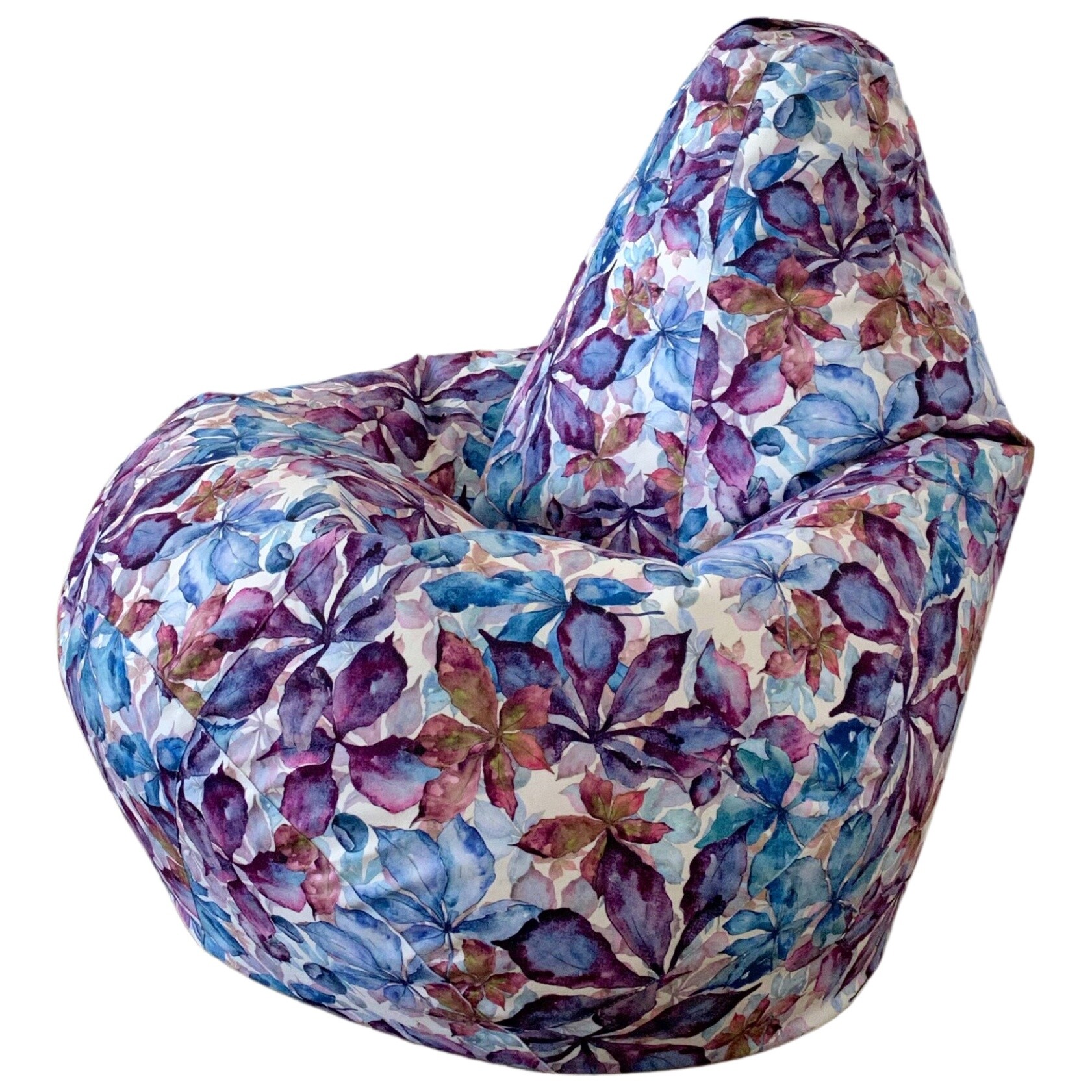 Кресло-мешок велюровое XL 125х85 см цветы фиолетовые &quot;Груша&quot;