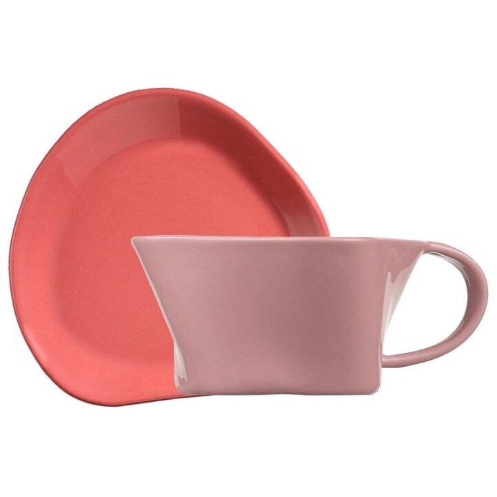 Чашка чайная фарфоровая 200 мл с блюдцем розовые Skallop