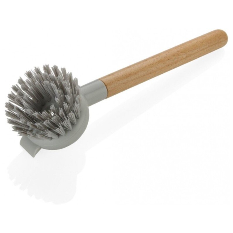Щетка для мытья посуды пластиковая с деревянной ручкой 26 см серая CC18021
