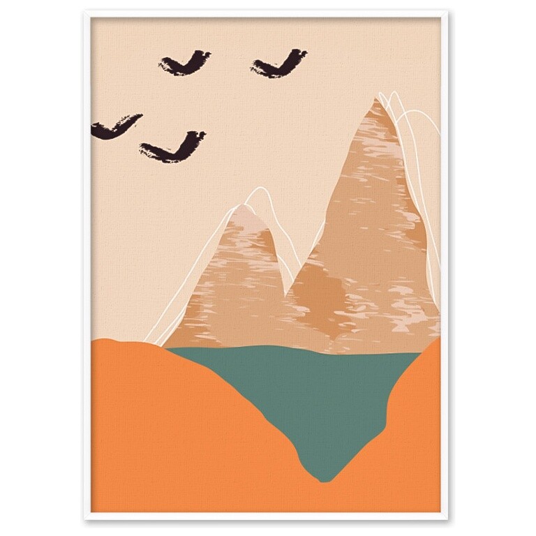 Постер на холсте в белой раме оранжевый, зеленый &quot;Природа&quot; №317 18-0166-40х60