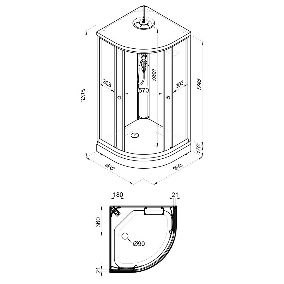 Душевая кабина четверть круга с низким поддоном 90х90 см белая Triton "Лайт А" Щ0000061844 - изображение 4