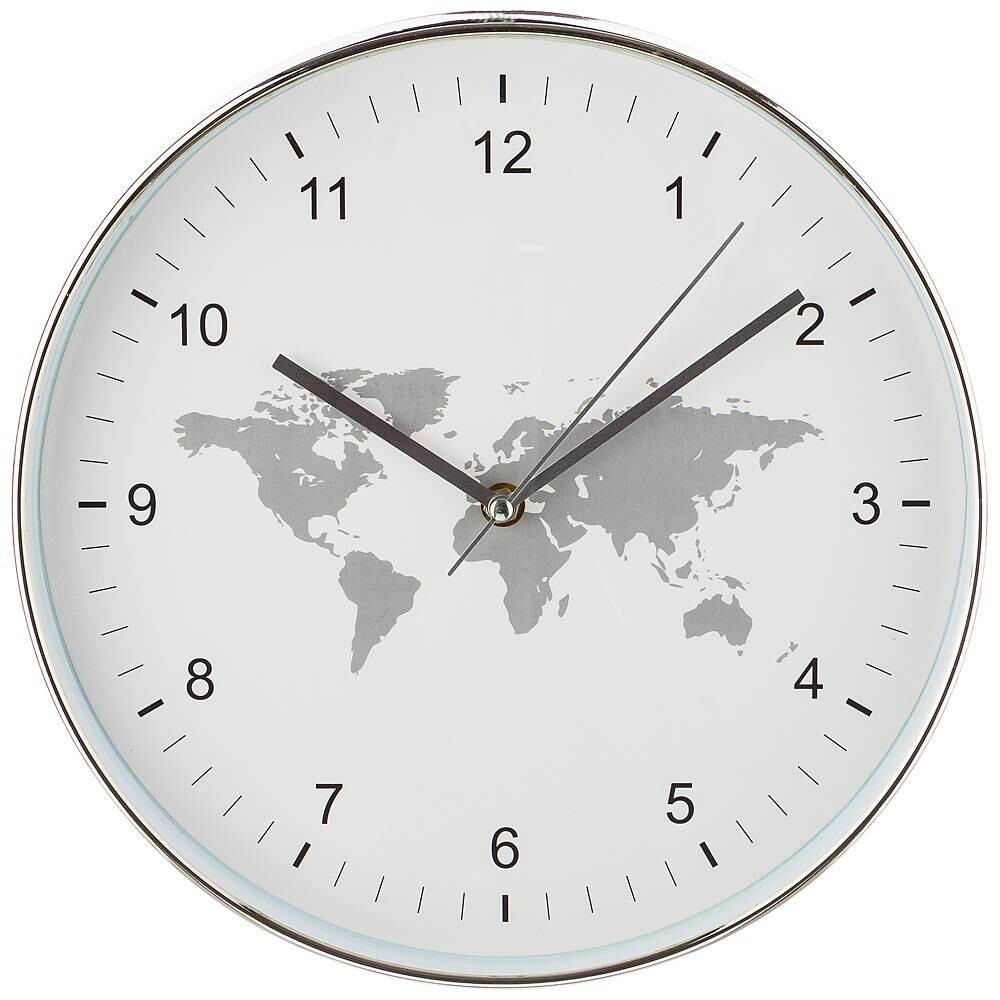 Часы настенные кварцевые круглые 30 см белые World Map