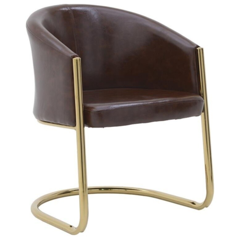 Кресло с мягкими подлокотниками на металлической ножке экокожа коричневое, золотое