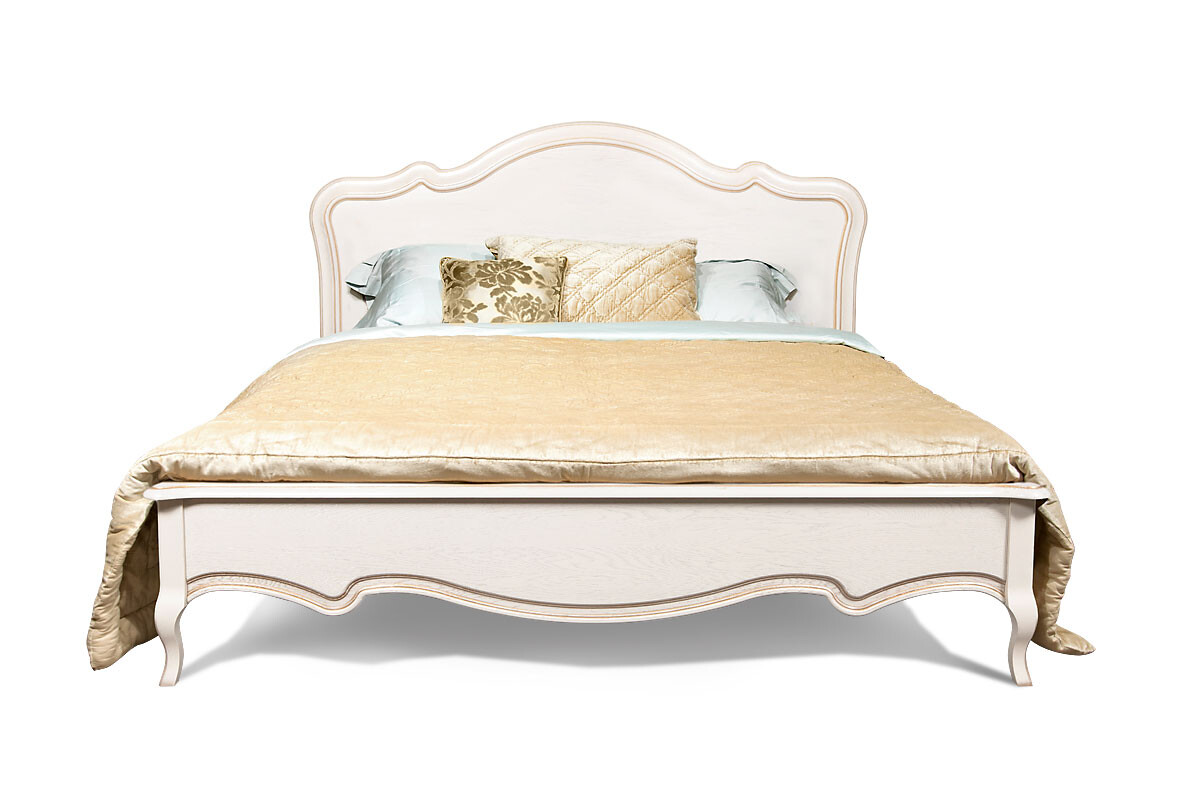 Кровать двуспальная белая эмаль с золотой патиной 160х200 см с низким изножьем &quot;Трио&quot;