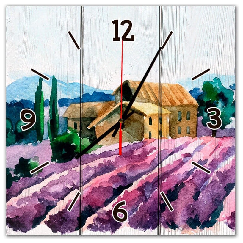 Часы настенные квадратные 60х60 см фиолетовые &quot;Лавандовое поле&quot;