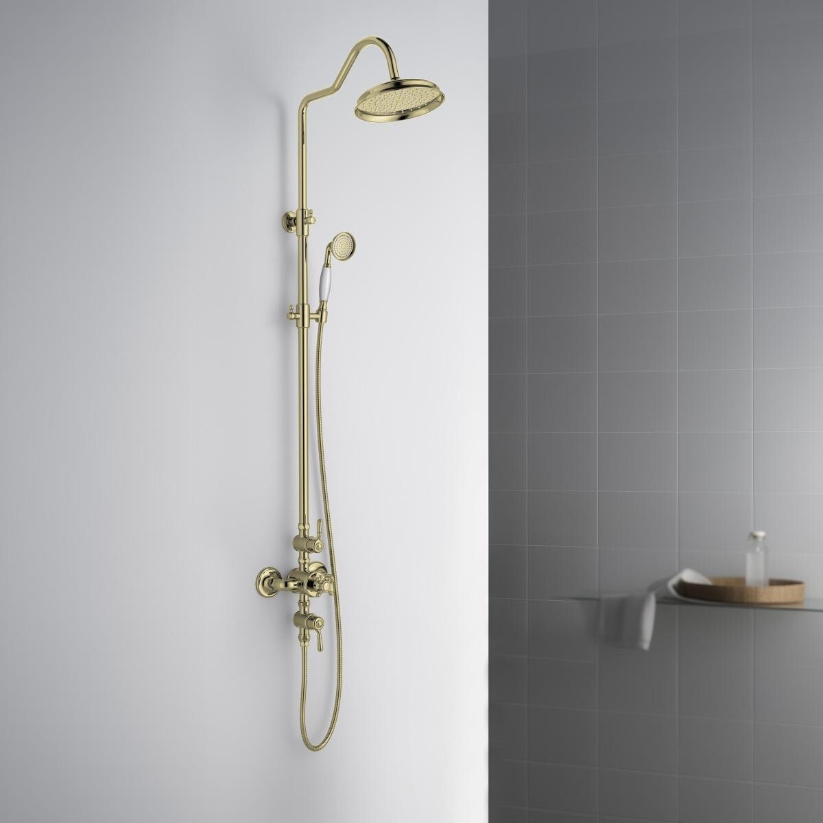 Душевой комплект с лейкой, тропическим душем и смесителем золотой Aquatek "Классик" AQ2563PG - изображение 4