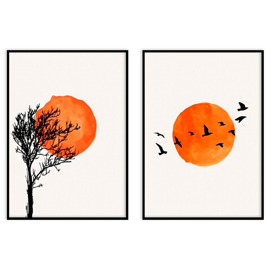 Диптих на холсте в черной раме оранжевый, белый &quot;Природа&quot; №335 19-0176-50x70