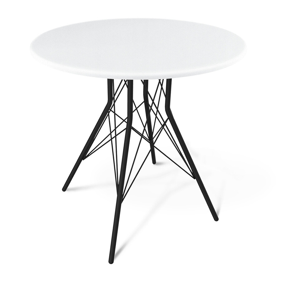 Обеденный стол круглый на черных ножках 80 см белый Sheffilton