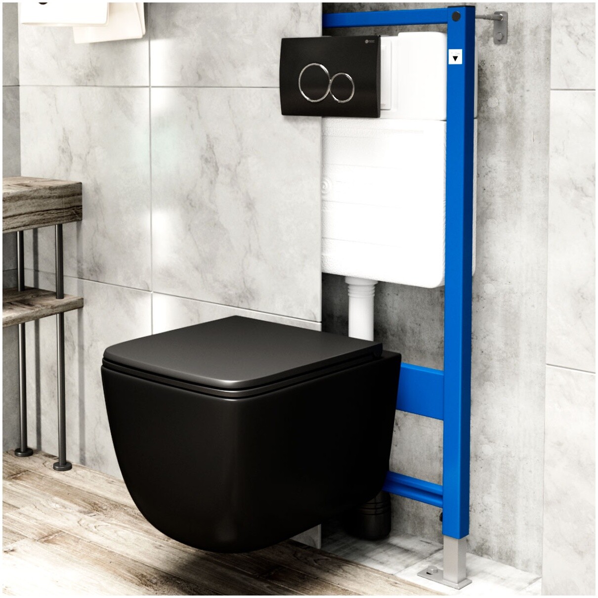 Унитаз подвесной безободковый с сиденьем микролифт черный матовый Point "Меркурий" PN41831BM - изображение 9