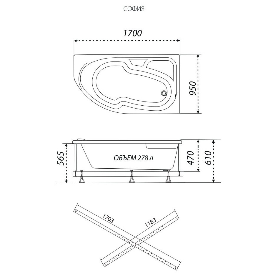 Ванна акриловая белая правая Triton "София 170" Щ0000046665 - изображение 7