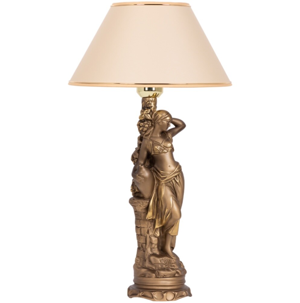 Лампа настольная мраморная с абажуром бронза, крем &quot;Девушка с кувшином. N38&quot; 