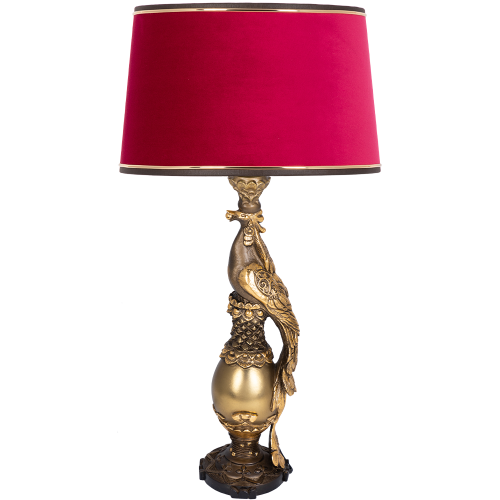 Лампа настольная с абажуром бронза, красная &quot;Павлин. Тюссо Амарант&quot;