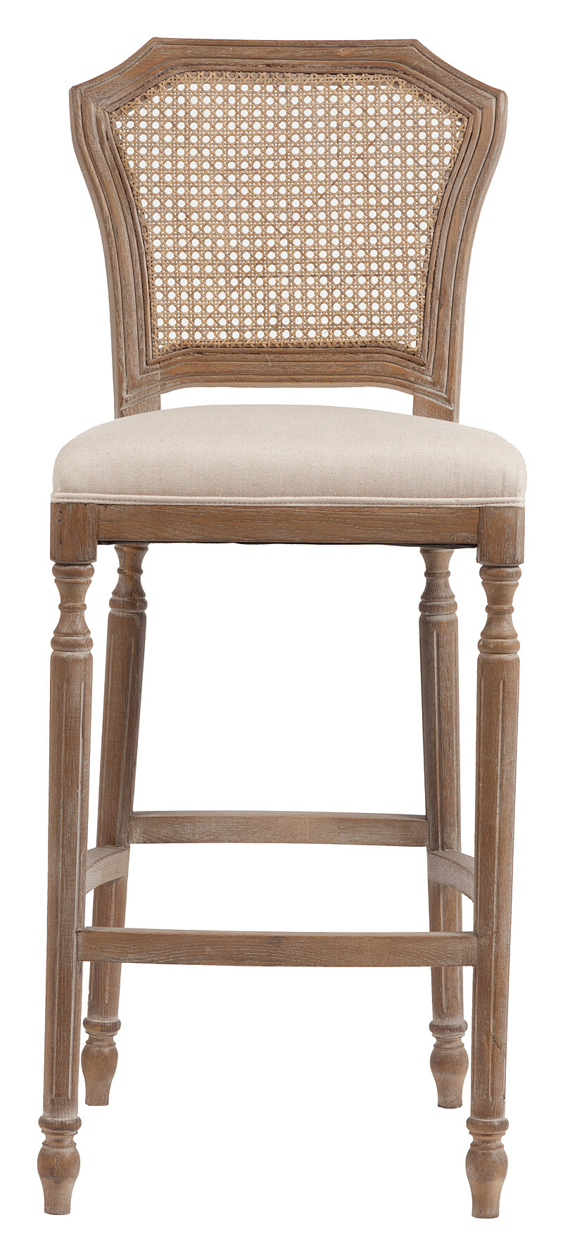 Барный стул со спинкой кремовый лен Vintage French Nailhead Cane Back
