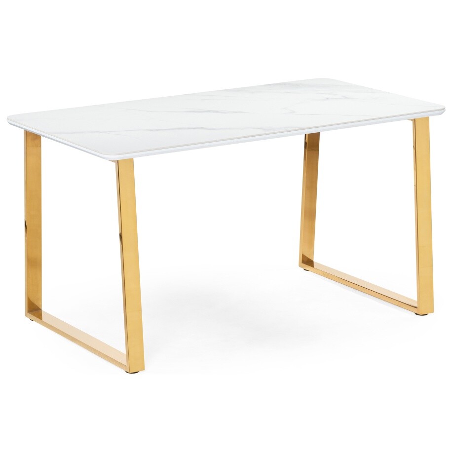 Обеденный стол 77х140 см белый мрамор, золото &quot;Селена 2&quot;