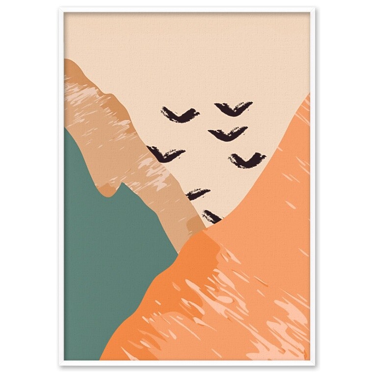 Постер на холсте в белой раме оранжевый, зеленый &quot;Природа&quot; №319 18-0168-50х70