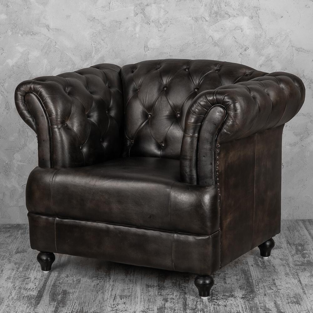 Кресло кожаное с мягкими подлокотниками темно-коричневое &quot;Честер-Нью&quot; 