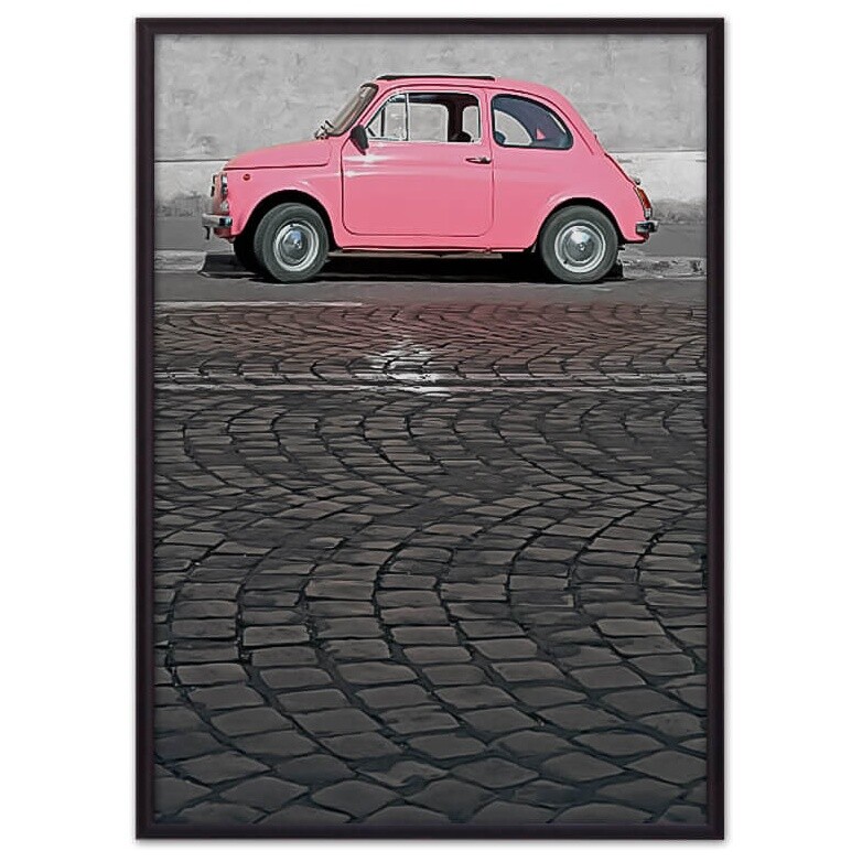 Постер в раме красно-серый 21х30 см &quot;Розовый автомобиль&quot; 