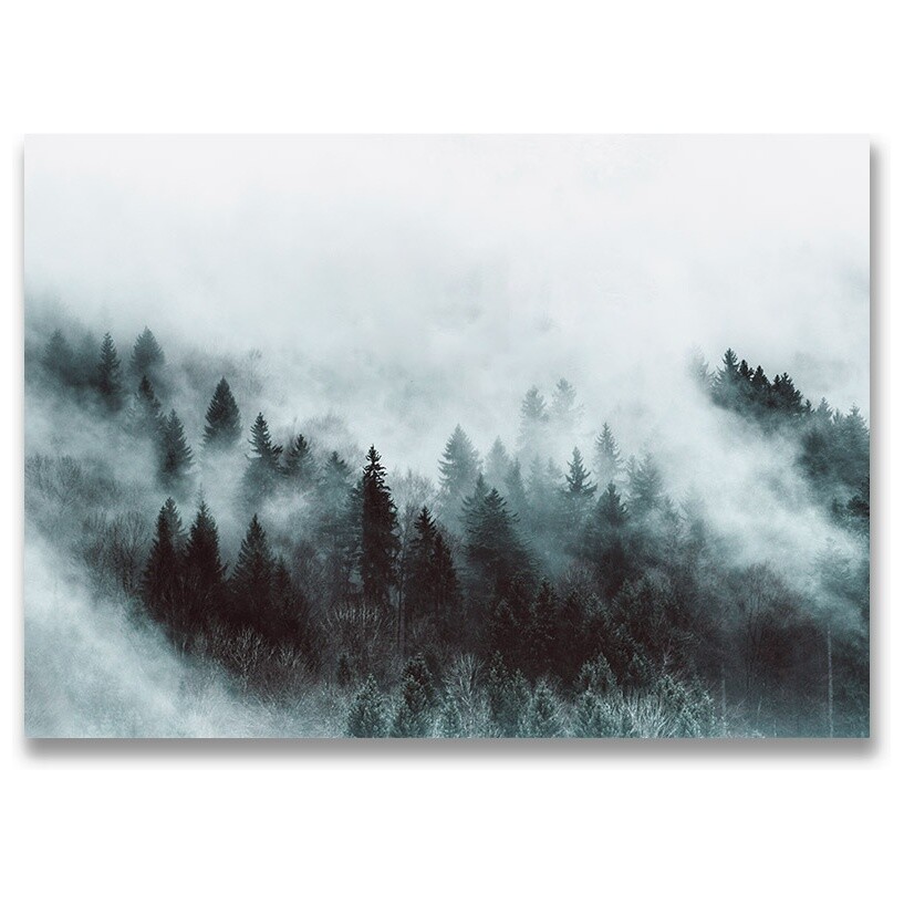 Картина на холсте 50Х70 см серая &quot;Зимний лес в тумане&quot;