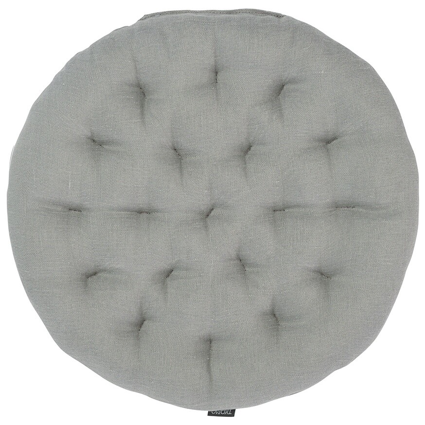 Подушка на стул круглая из стираного льна 40х40 см серая Essential