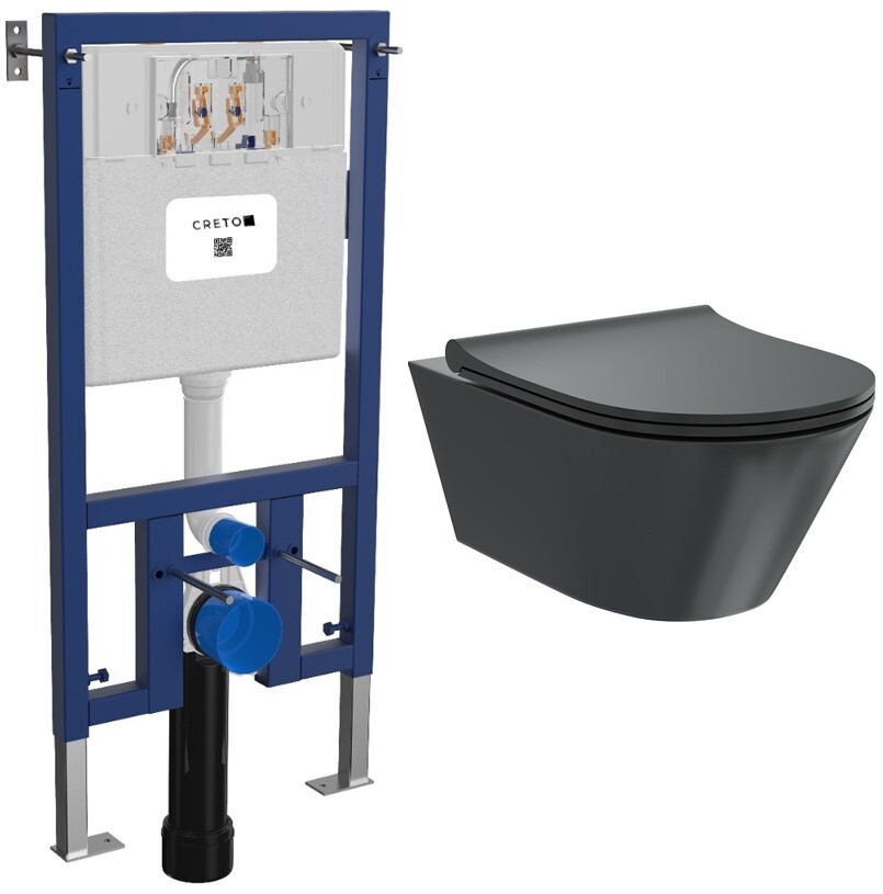 Унитаз подвесной черный Creto Logan L3 1003-002-L3BlMat с инсталляцией Creto Premium 2.0 INST-CR-2.0